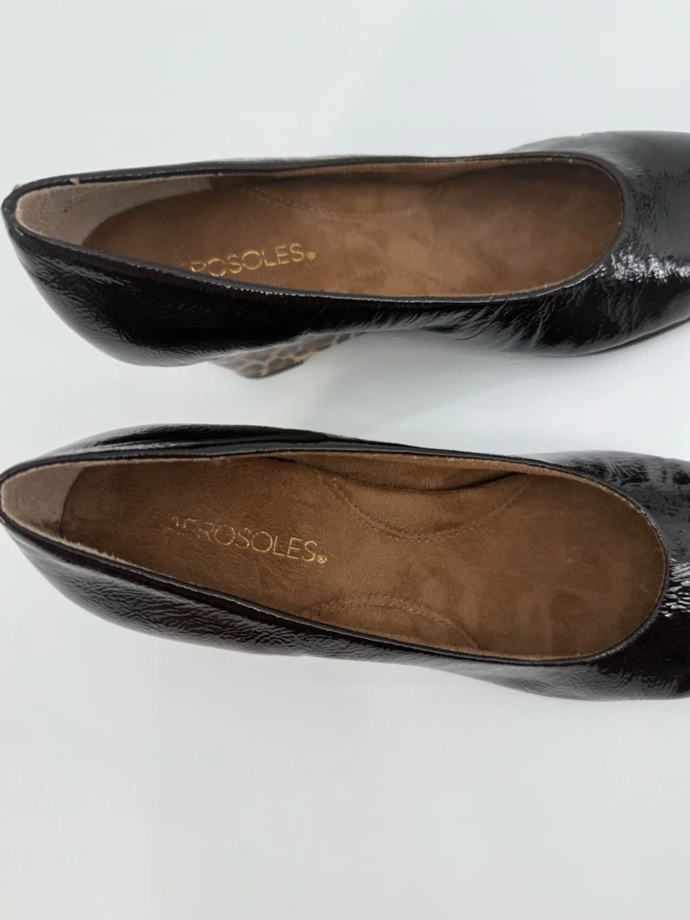 Aerosoles Elegant Plum Patent Leather Wedge Pumps with Leopard Print Heel SZ 8.5